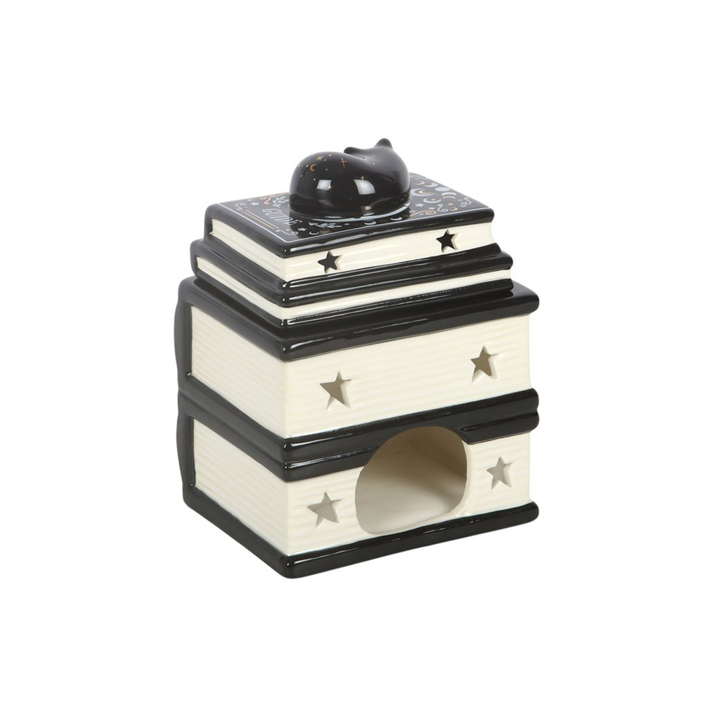 Decorative black and white container with star designs on a white background