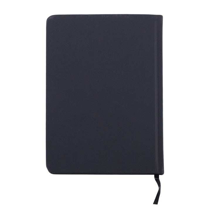 Black notebook with a strap on a white background