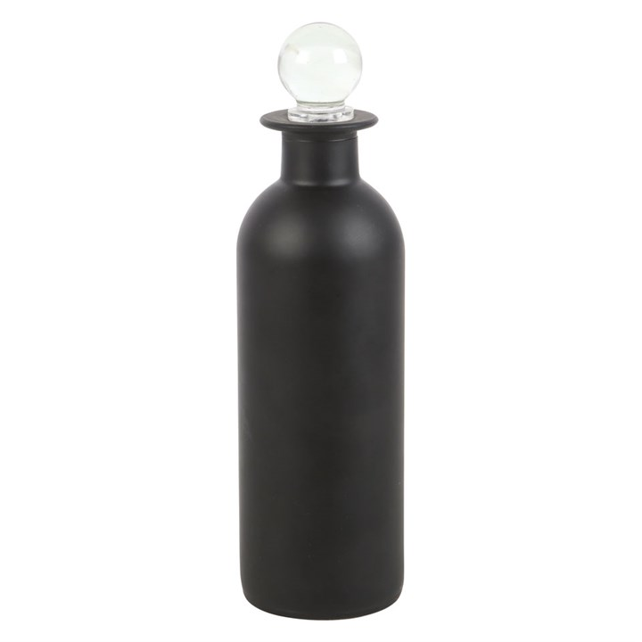 Black bottle-shaped lamp with a clear bulb on a white background