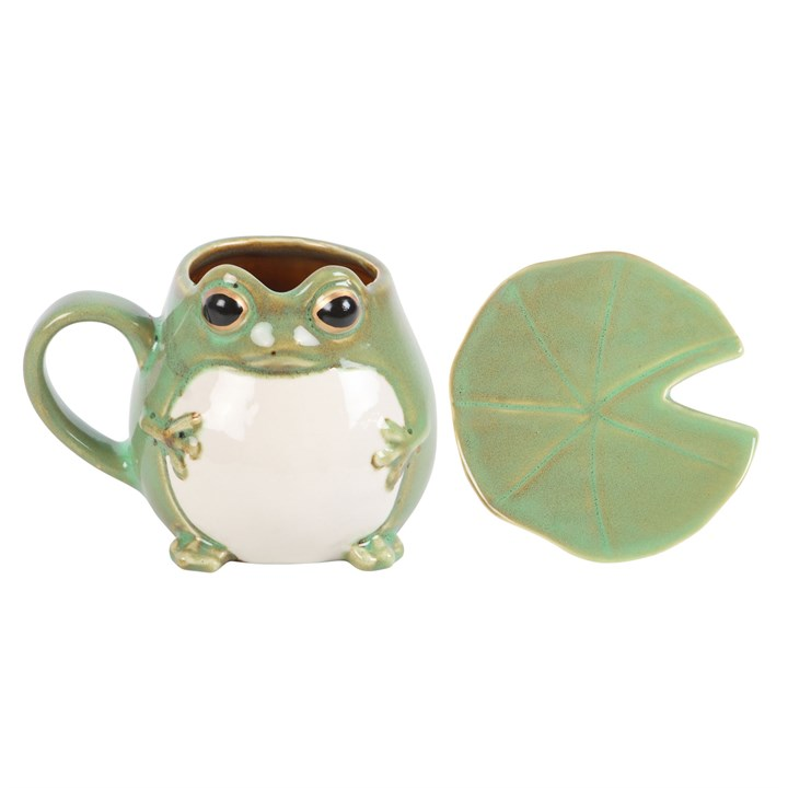 Frog-shaped mug with a lid on a white background