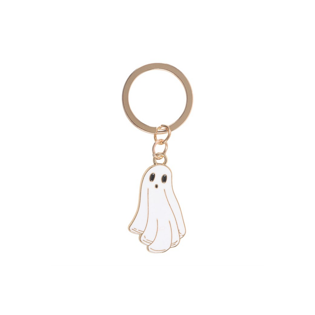 Ghost-shaped keychain on a white background