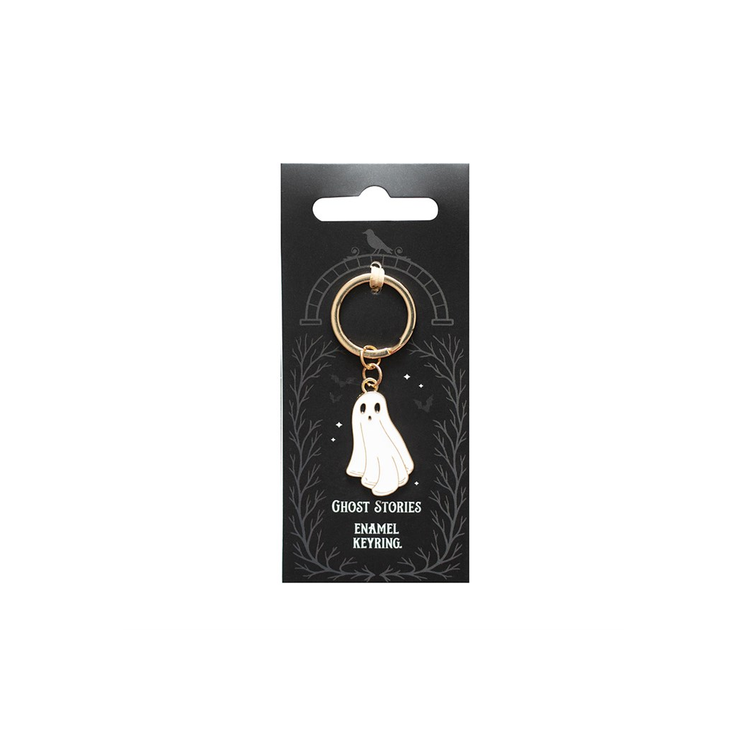 Ghost keychain on a black card with 'Ghost Stories' text