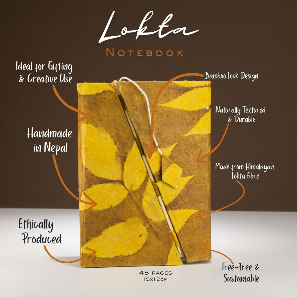 Lokta notebook with bamboo lock design on a brown background
