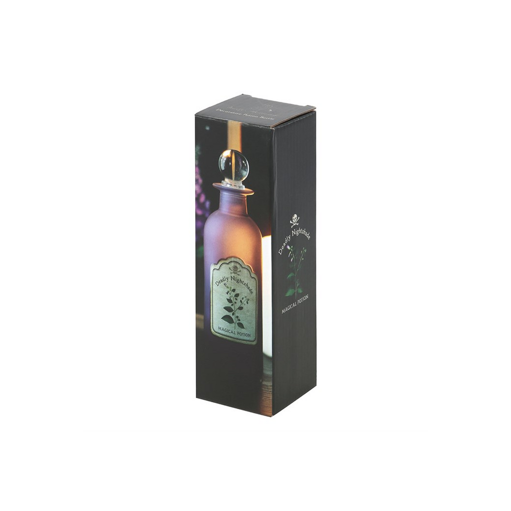 Packaging box for a bottle with a decorative label on a white background
