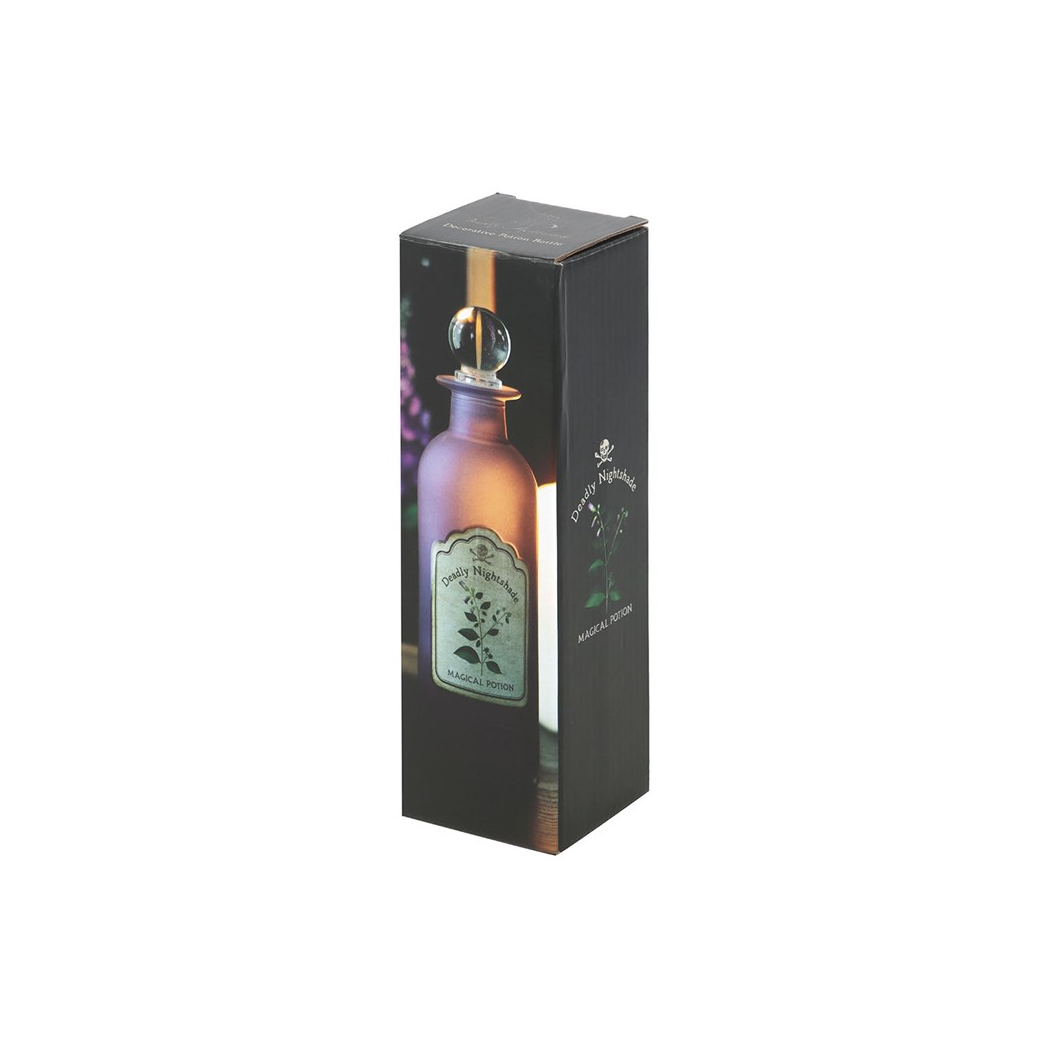 Packaging box for a bottle with a decorative label on a white background