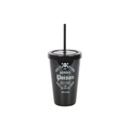 Black tumbler with 'Deadly Poison' text and skull design on a white background