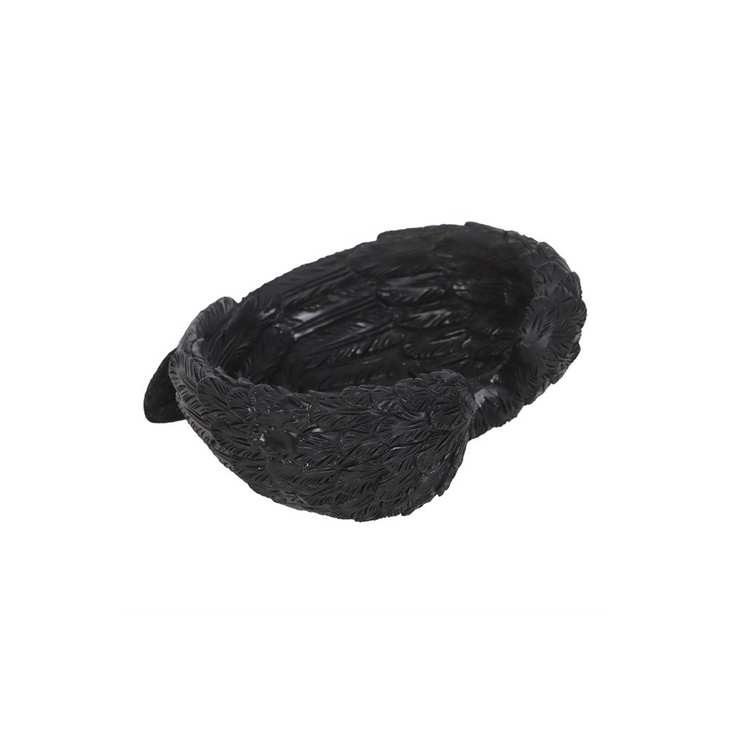 Black woven basket on a white background