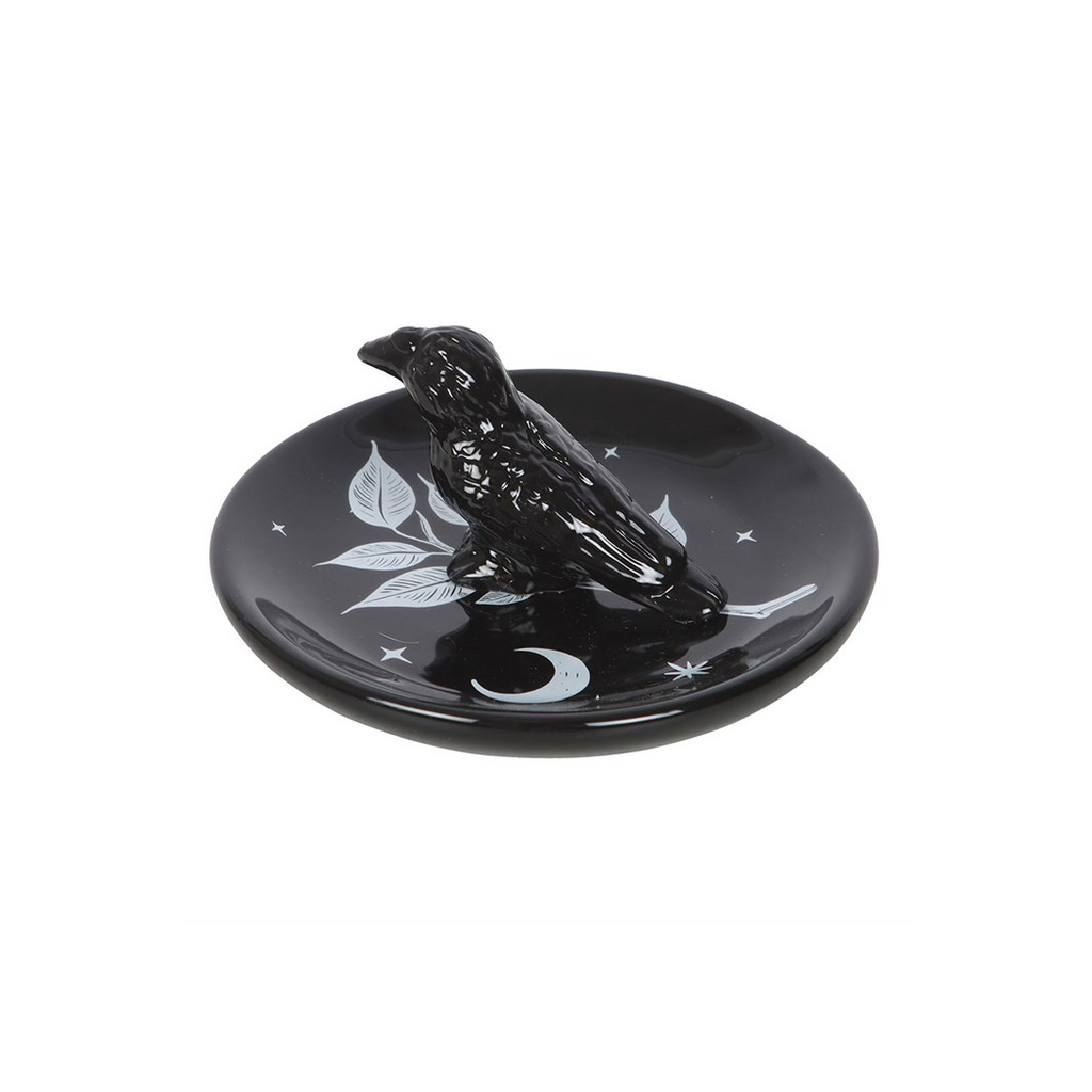 Black ring holder with a bird design on a white background