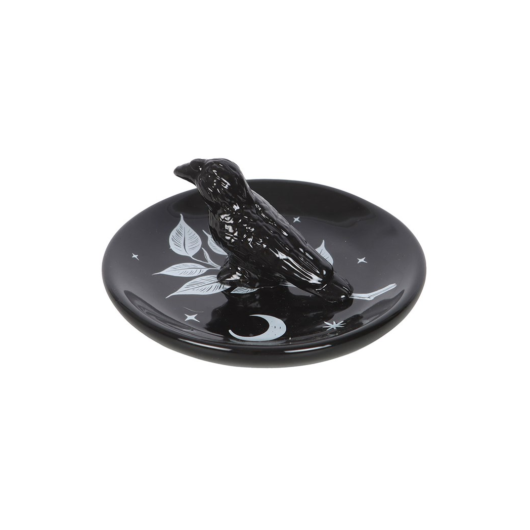 Black ring holder with a bird design on a white background