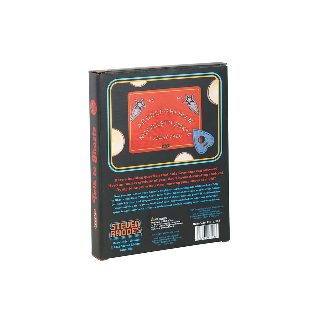 Back view of a book with a colorful design on the cover, featuring text and graphics.