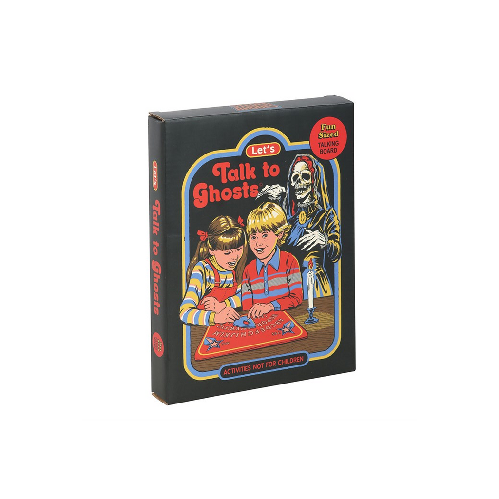 Book titled 'Let's Talk to Ghosts' with a cover featuring two children and a skeleton on a white background.