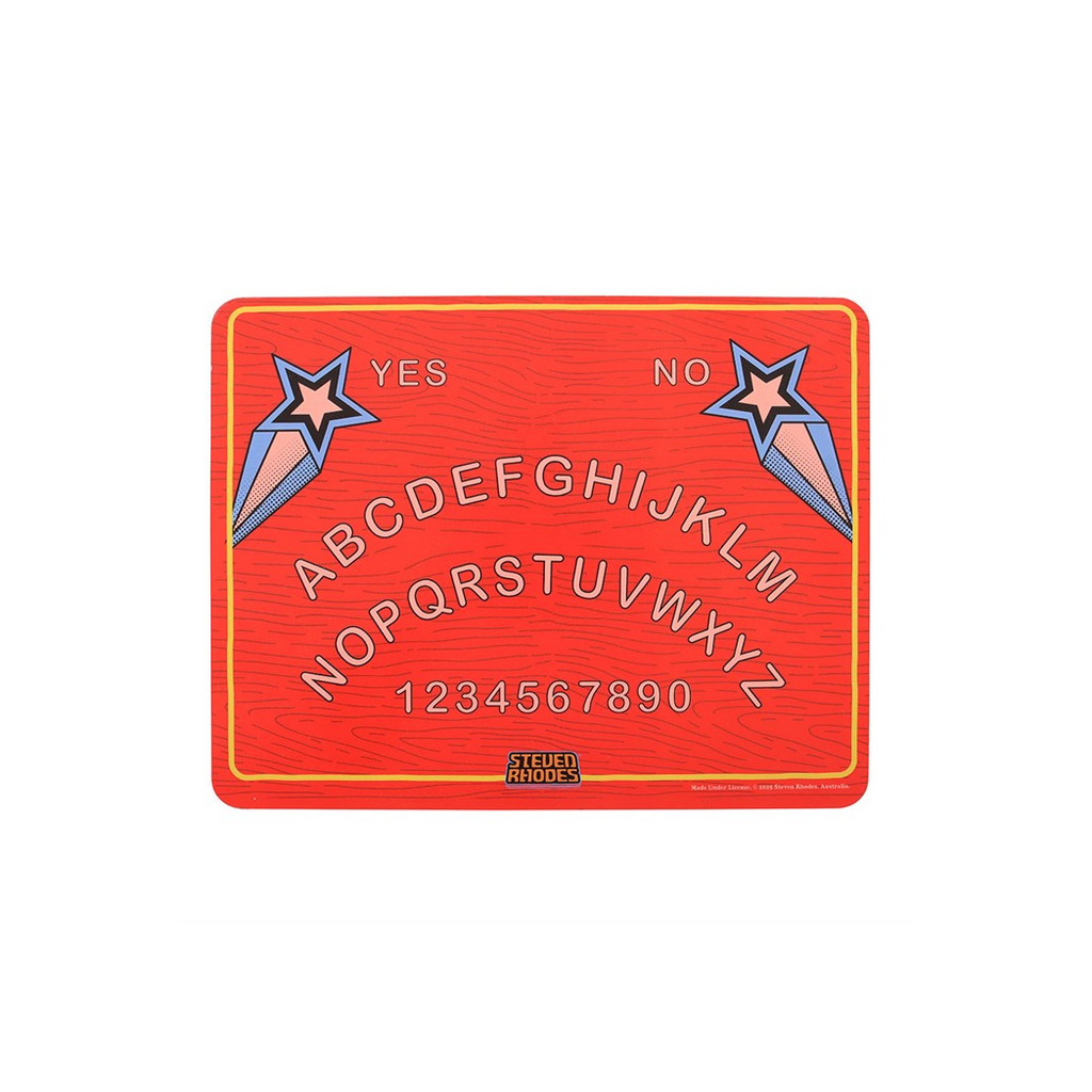 Red Ouija board with stars on a white background