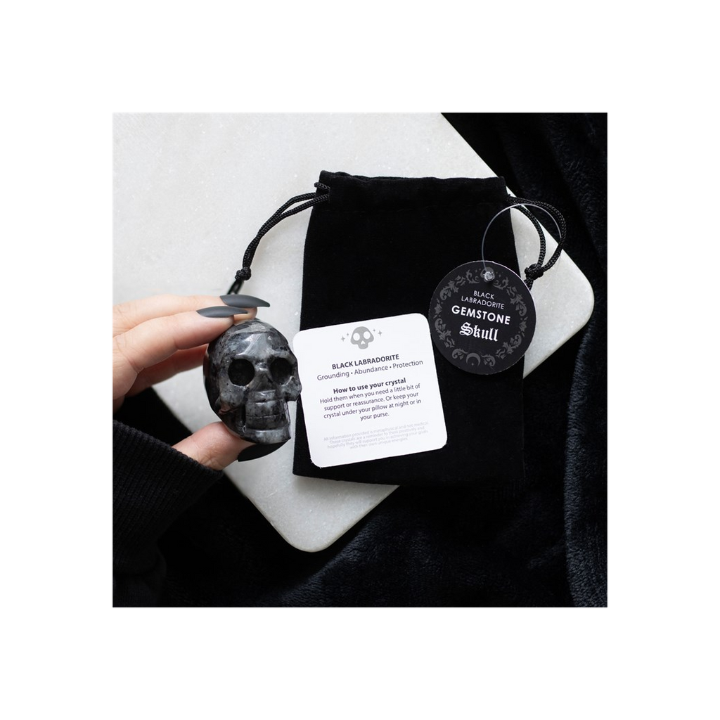 Black Lava Stone with packaging and information card on a white surface