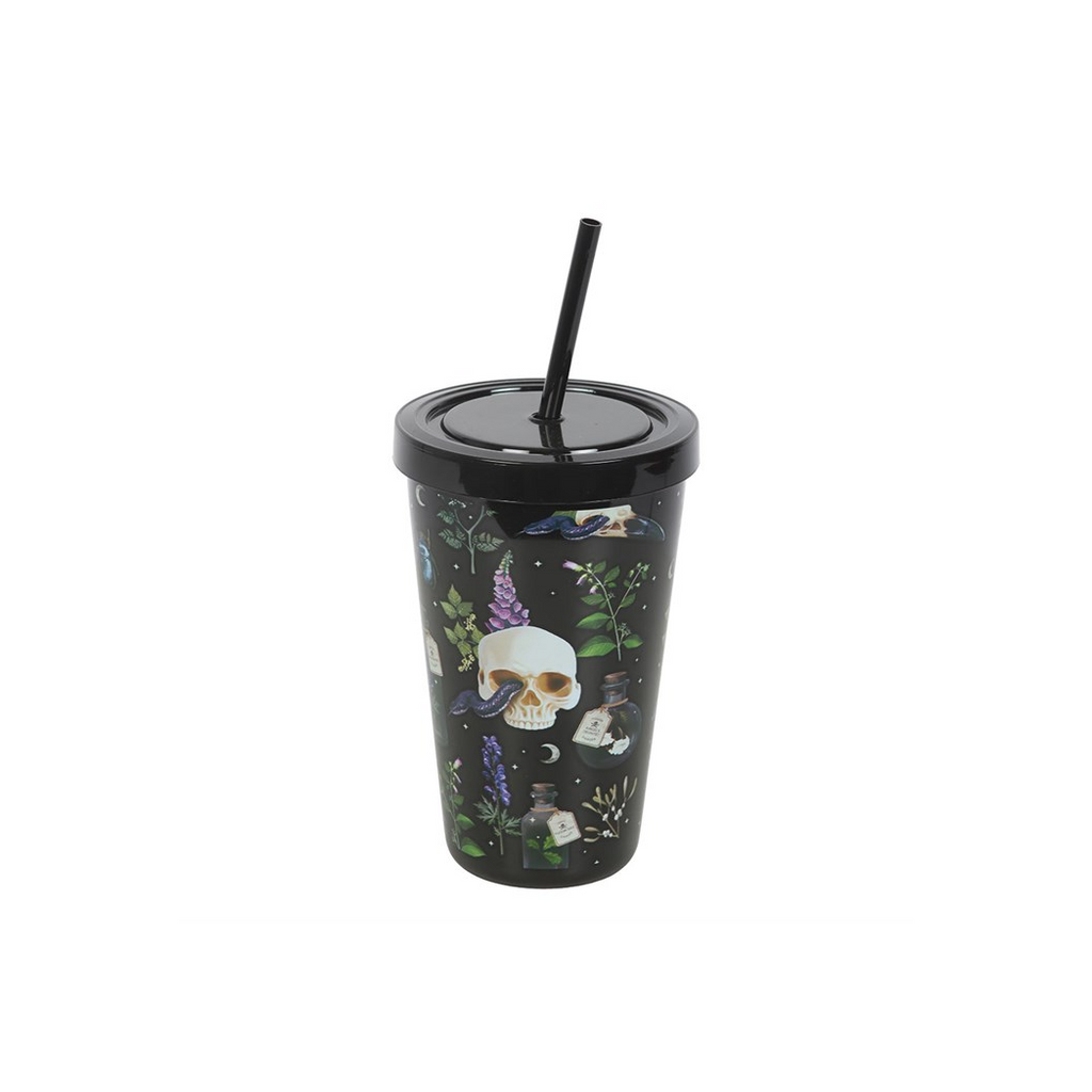 Tumbler with skull and floral design on a white background