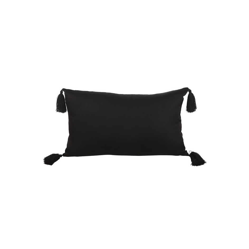 Black pillow with tassels on a white background